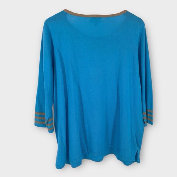 Quacker Factory Blue Gold Metallic Beaded Anchor Sweater Nautical M - Picture 2 of 10